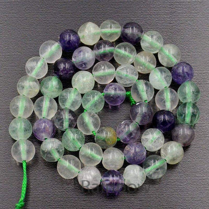 Natural Green Purple Fluorite Beads, Round, 15.5'' full strand 