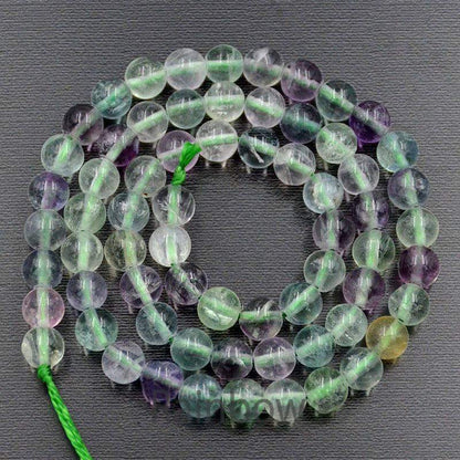 Natural Green Purple Fluorite Beads, Round, 15.5'' full strand 