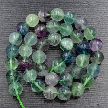 Natural Green Purple Fluorite Beads, Round, 15.5'' full strand 