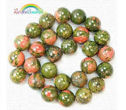 Natural Green Red Unakite beads, Round Gemstone 2-12mm 15''5 strand 