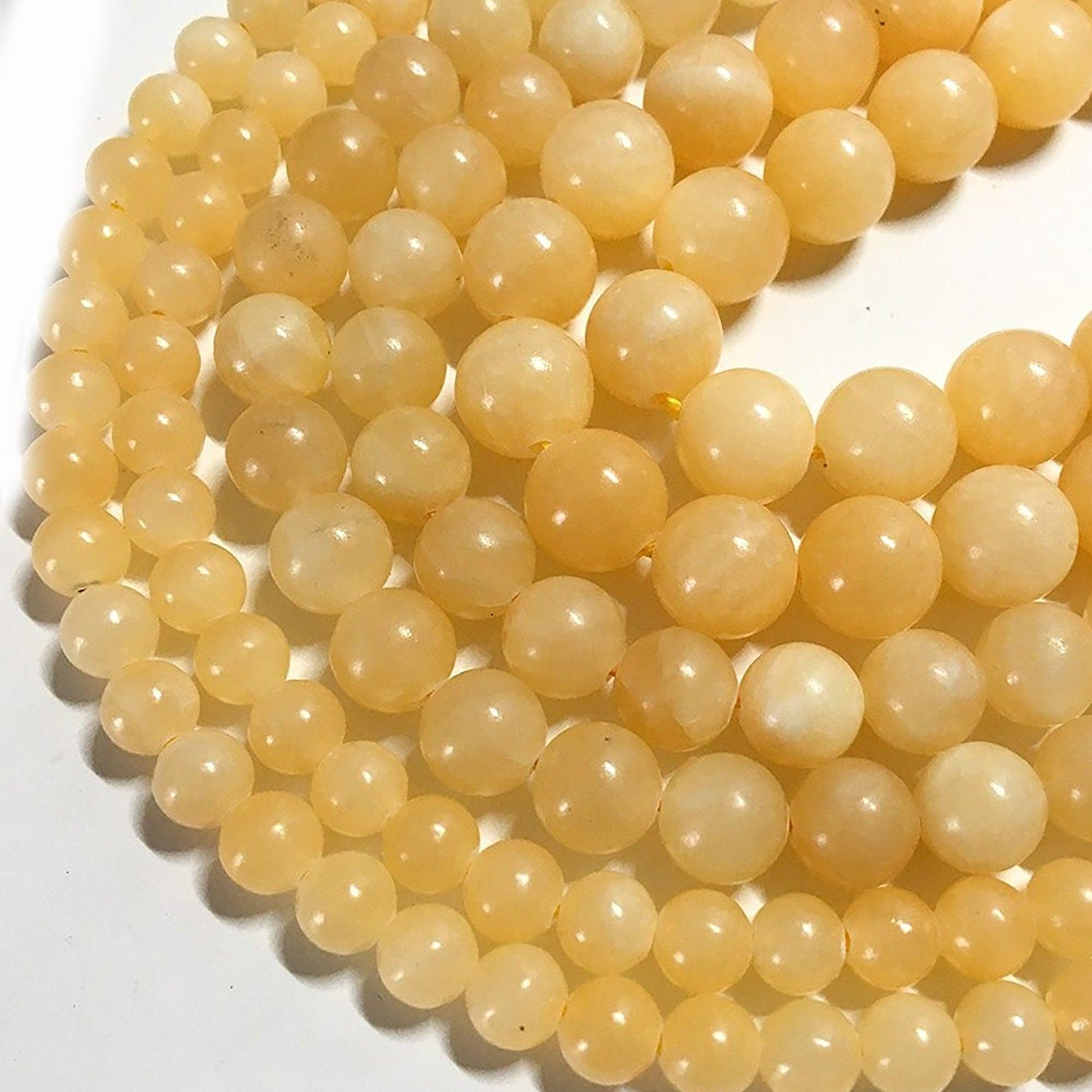Natural honey yellow calcite beads, 4-12mm round gemstone 15.5'' strand 