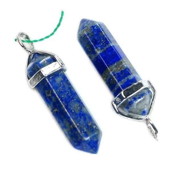 Natural Lapis Lazuli double Terminated Point Pendant Gemstone Rock Crystal healing point chakra Reiki pendant bead, Chakra Stone 