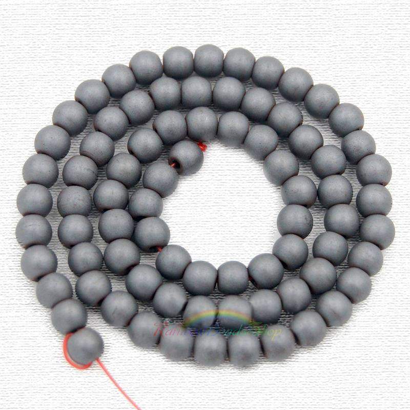 Natural Matte Black Hematite Beads, Round, 15.5'' inch strand 