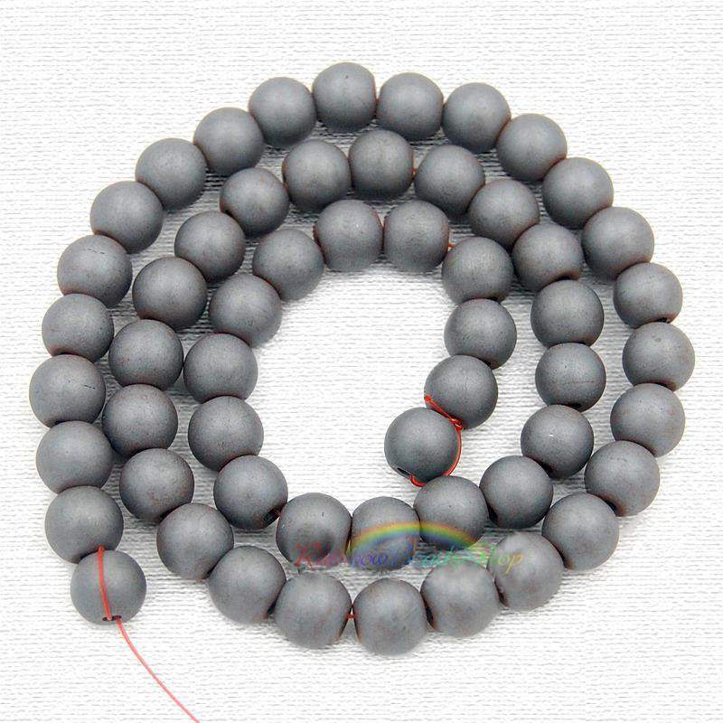 Natural Matte Black Hematite Beads, Round, 15.5'' inch strand 