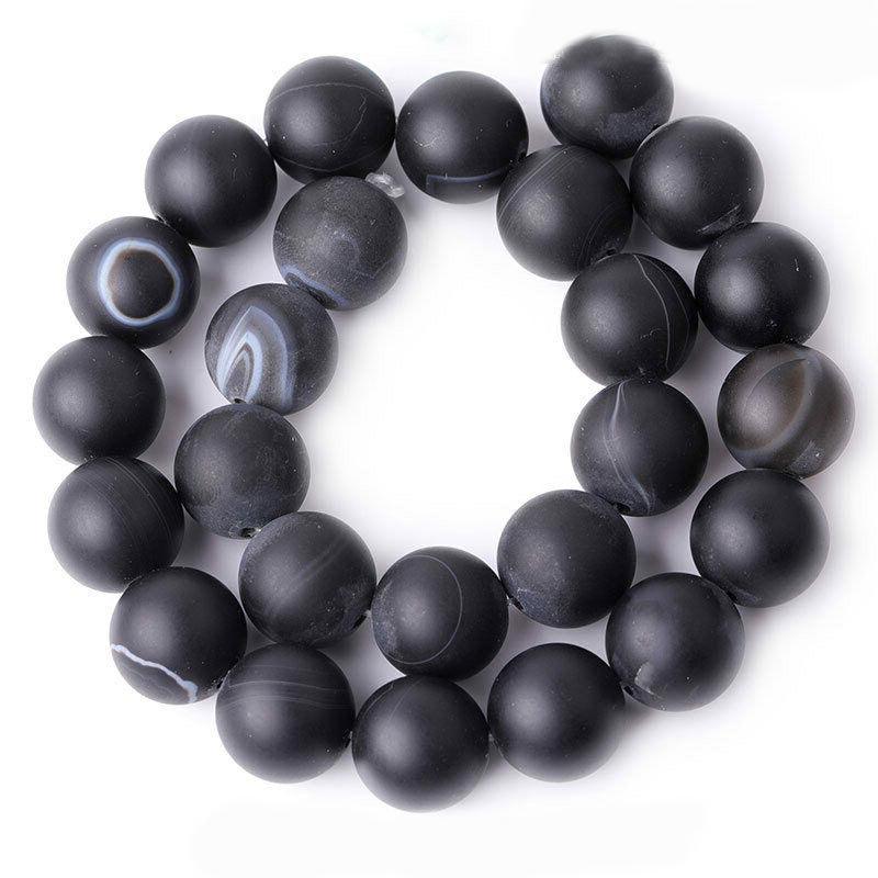 Natural Matte Frosted Black Stripe Agate Beads, 6-12mm Round 
