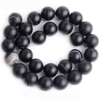 Natural Matte Frosted Black Stripe Agate Beads, 6-12mm Round 