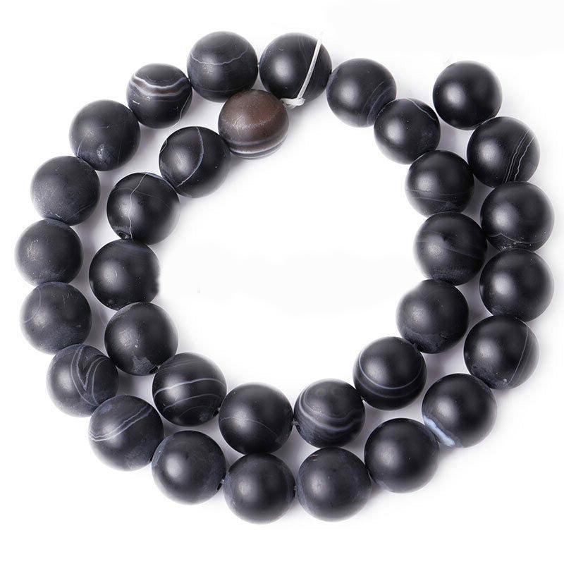 Natural Matte Frosted Black Stripe Agate Beads, 6-12mm Round 