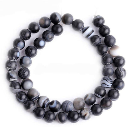 Natural Matte Frosted Black Stripe Agate Beads, 6-12mm Round 