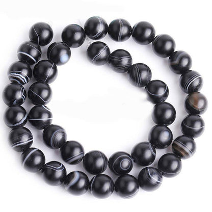 Natural Matte Frosted Black Stripe Agate Beads, 6-12mm Round 