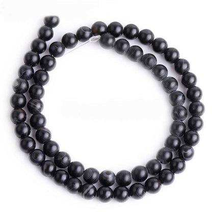 Natural Matte Frosted Black Stripe Agate Beads, 6-12mm Round 