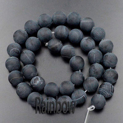 Natural Matte Frosted Black Stripe Agate Beads, 6-12mm Round 