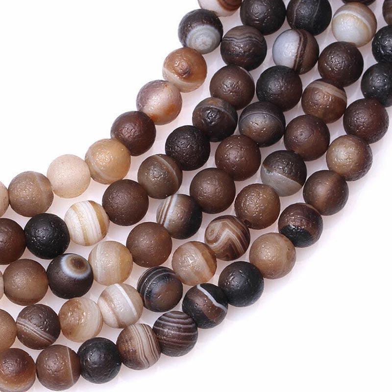 Natural Matte Frosted Coffee stripe Agate Beads, 6-12mm Round Gemstone 