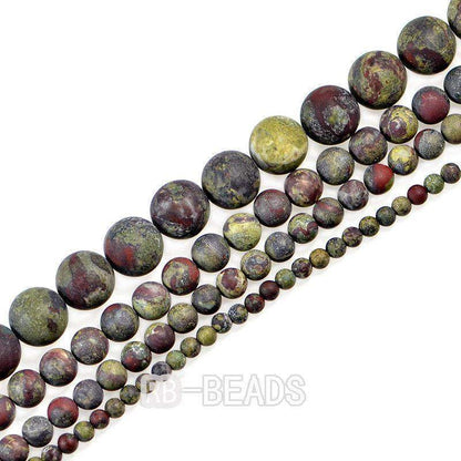 Natural Matte Frosted Dragon Bloodstone Beads, 4-12mm, 15.5'' Strand 