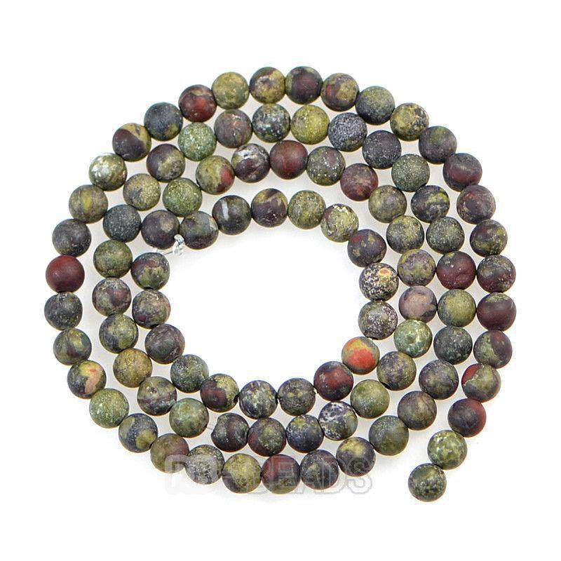 Natural Matte Frosted Dragon Bloodstone Beads, 4-12mm, 15.5'' Strand 