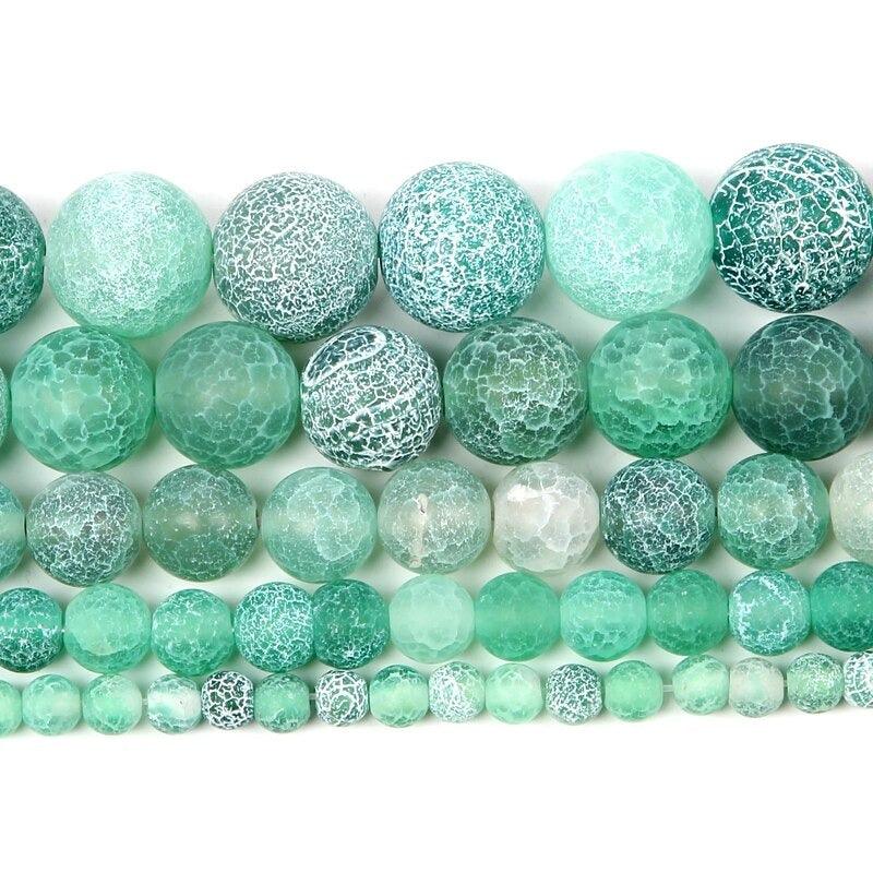 Natural Matte Frosted Green Fire Crackle Agate beads, 4-16mm Round 