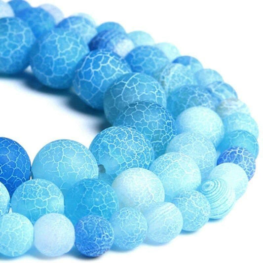 Natural Matte Frosted Light Blue Fire Crackle Agate beads, 4-12mm 