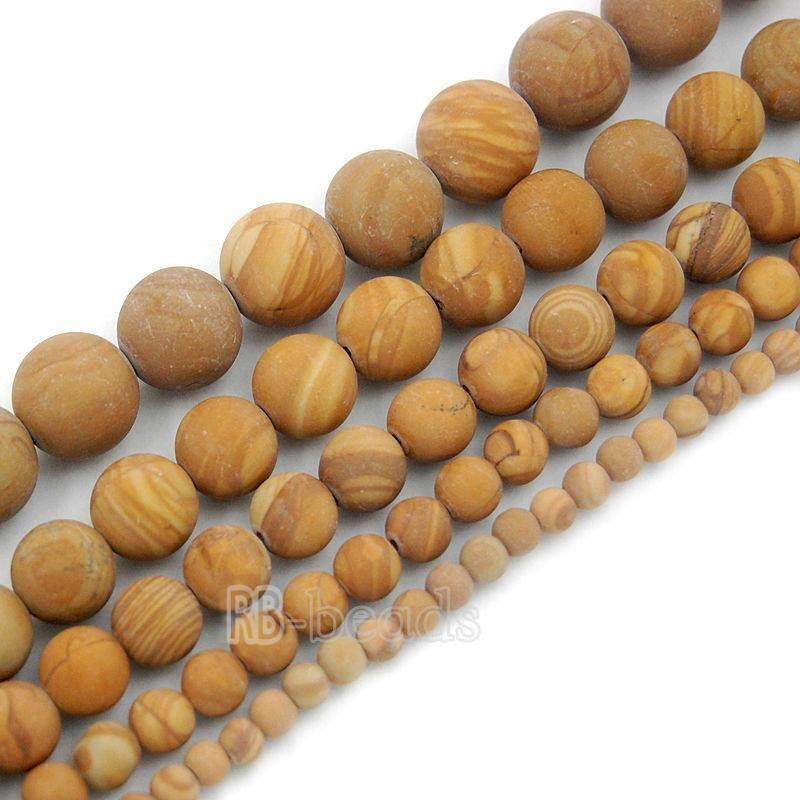 Natural matte frosted Wood Grain Jasper Brown Beads,  4- 10mm 