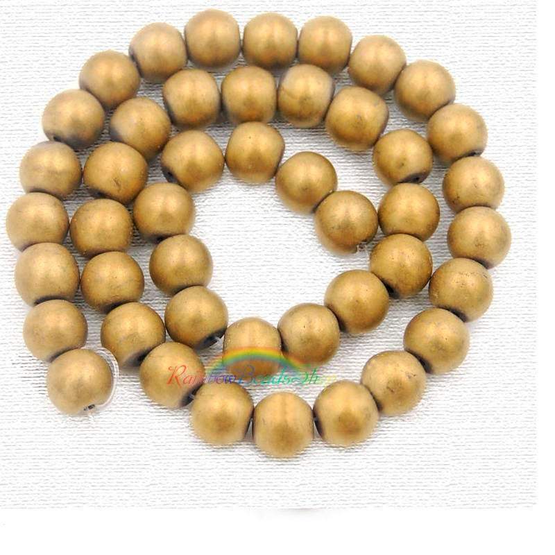 Natural Matte Gold Hematite Beads, Round, 15.5'' inch strand 