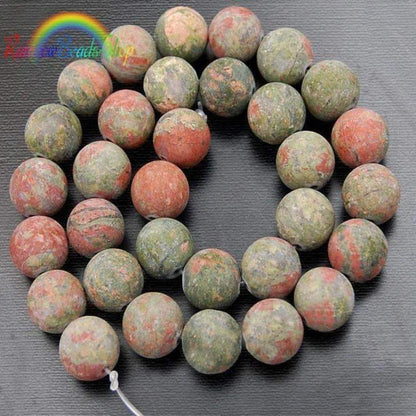 Natural Matte Green Red Unakite beads, Round Gemstone 4-12mm, 15.5'' strand 