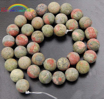 Natural Matte Green Red Unakite beads, Round Gemstone 4-12mm, 15.5'' strand 