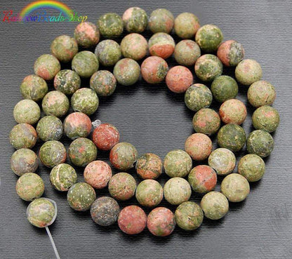 Natural Matte Green Red Unakite beads, Round Gemstone 4-12mm, 15.5'' strand 