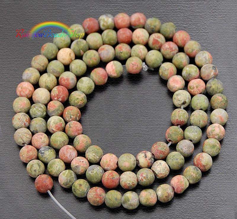 Natural Matte Green Red Unakite beads, Round Gemstone 4-12mm, 15.5'' strand 