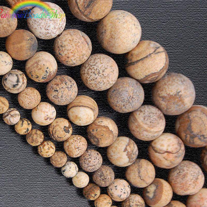 Natural Matte Picture Jasper Beads, Round stone 4-12mm, 15.5'' strand 