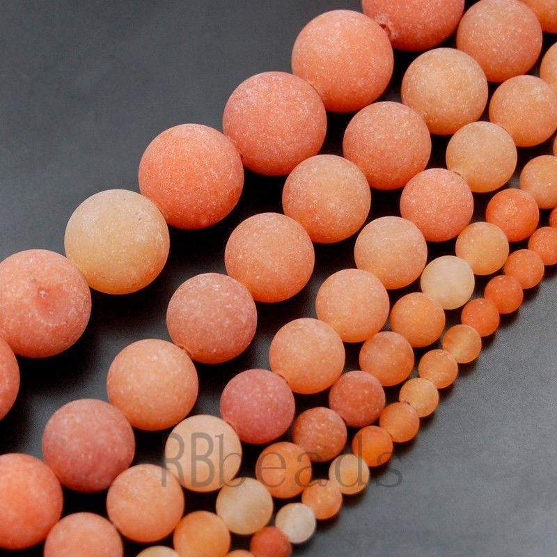 Natural Matte Red Orange Aventurine Beads, 4-12mm, Round, 15.5 str. 