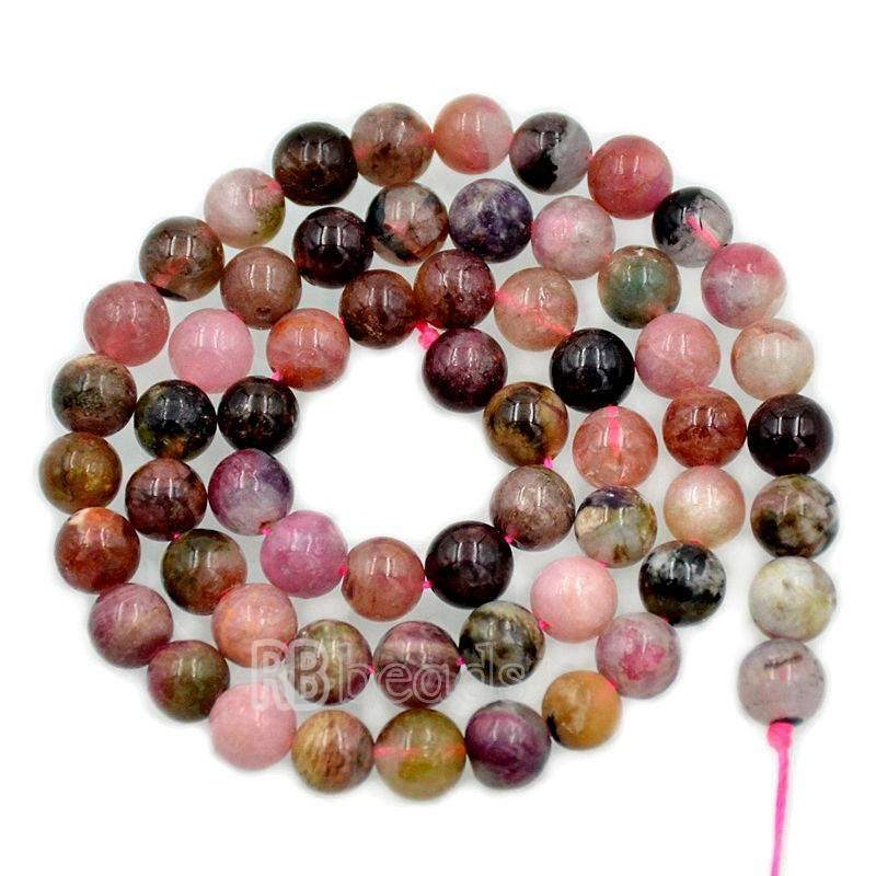 Natural Multi Color Tourmaline beads, Round Jewelry Gemstone Spacer Stone Beads, 4mm 6mm 8mm 10mm 15''5 str. For Jewelry making and Beading 