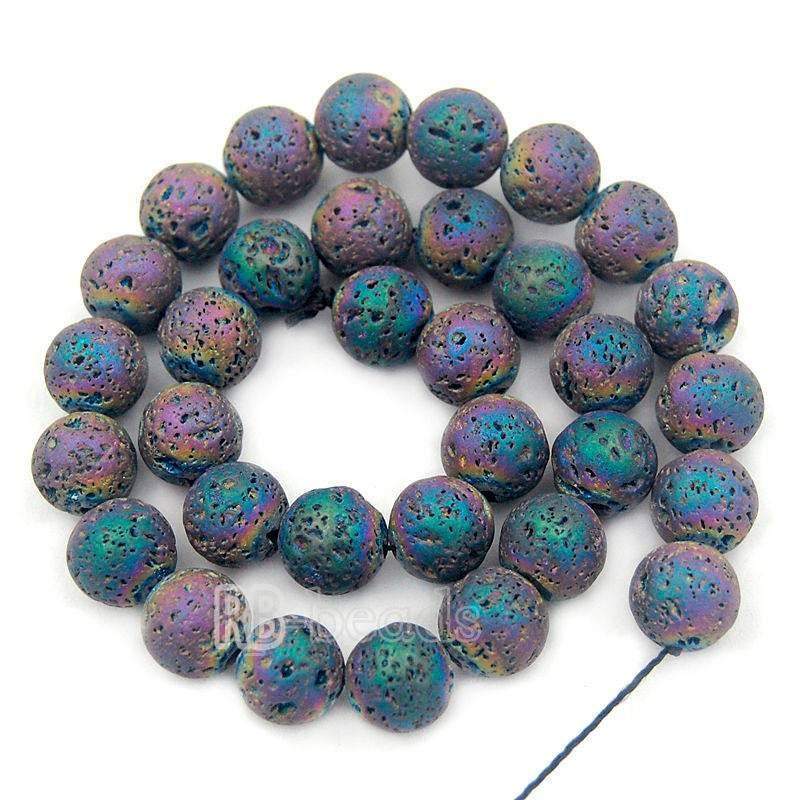 Natural Multi colored Volcanic Lava Beads Titanium Coated, 4-12mm Round Jewelry Gemstone, 15.5'' strand 