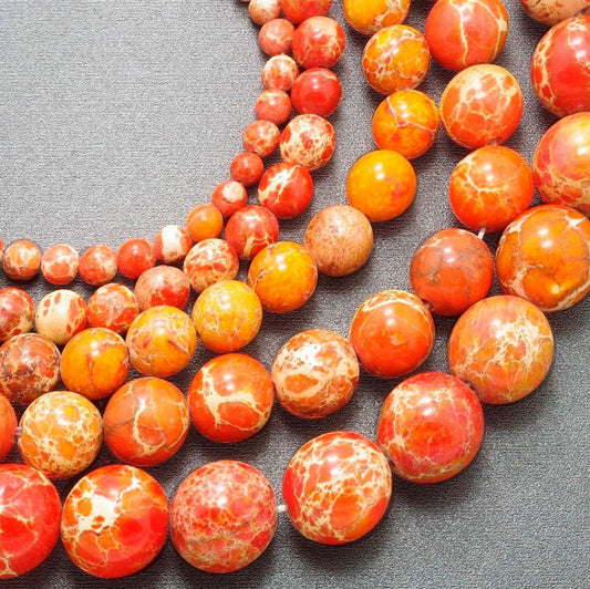 Natural Orange Sea Sediment Jasper Beads, Round 4-12mm, 15.5 strand 
