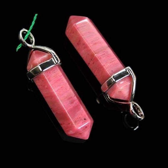 Natural Pink Rhodonite double Terminated, Reiki Point Pendant beads, Gemstone, Crystal healing, Chakra Stone bead, Rock chakra pendant 