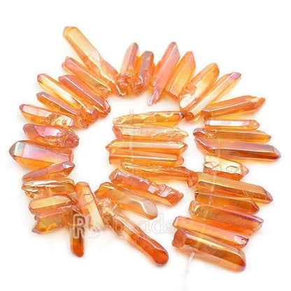 Natural polished Champagne Druzy Quartz spike Titanium Coated Stick beads, 15.5 str 