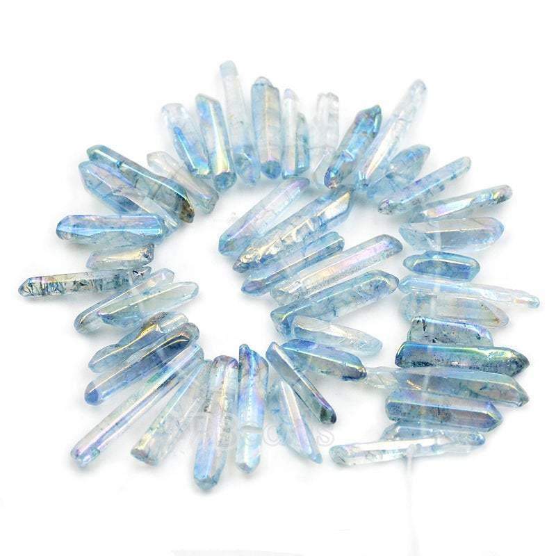 Natural polished Light Blue Druzy Quartz spike Titanium Coated Stick beads, 15.5 strand 
