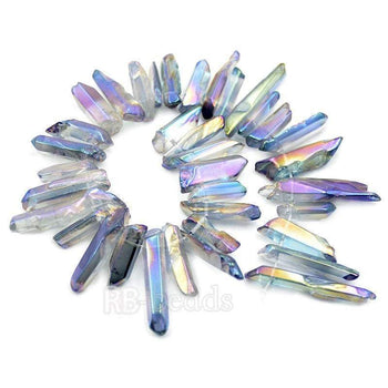 Natural polished Multi colored Clear Druzy Quartz spike Titanium Coated Stick beads, 15.5 str 