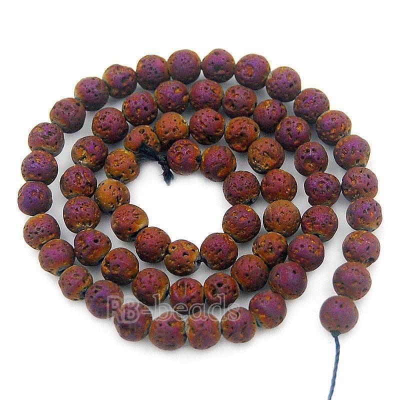 Natural Purple Red Volcanic Lava Beads Titanium Coated, 4-12mm Round Gemstone, 15.5'' strand 