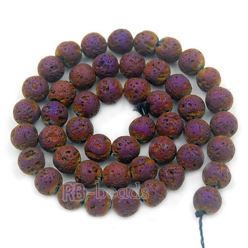 Natural Purple Red Volcanic Lava Beads Titanium Coated, 4-12mm Round Gemstone, 15.5'' strand 