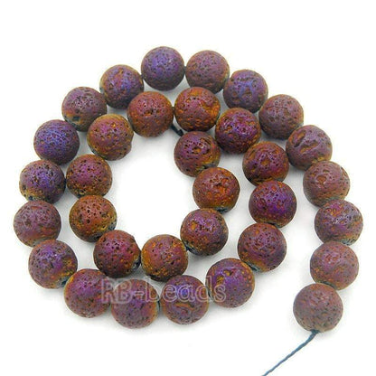 Natural Purple Red Volcanic Lava Beads Titanium Coated, 4-12mm Round Gemstone, 15.5'' strand 