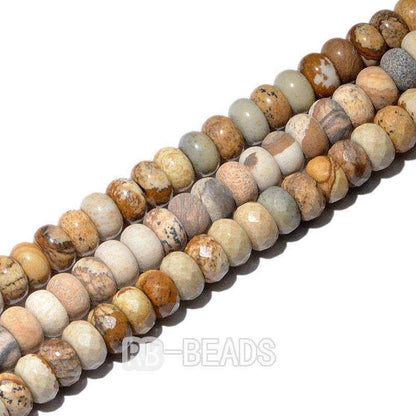 Natural Rondelle Disk Picture Jasper Beads, Smooth Matte and Faceted 