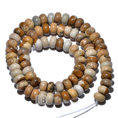 Natural Rondelle Disk Picture Jasper Beads, Smooth Matte and Faceted 