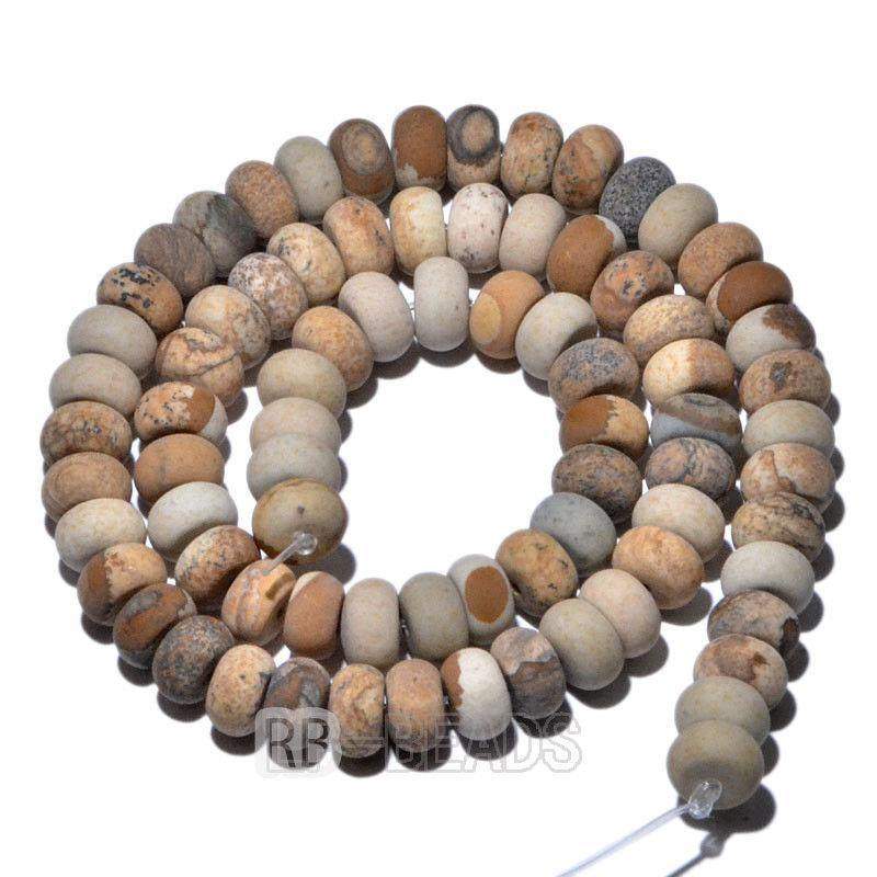 Natural Rondelle Disk Picture Jasper Beads, Smooth Matte and Faceted 