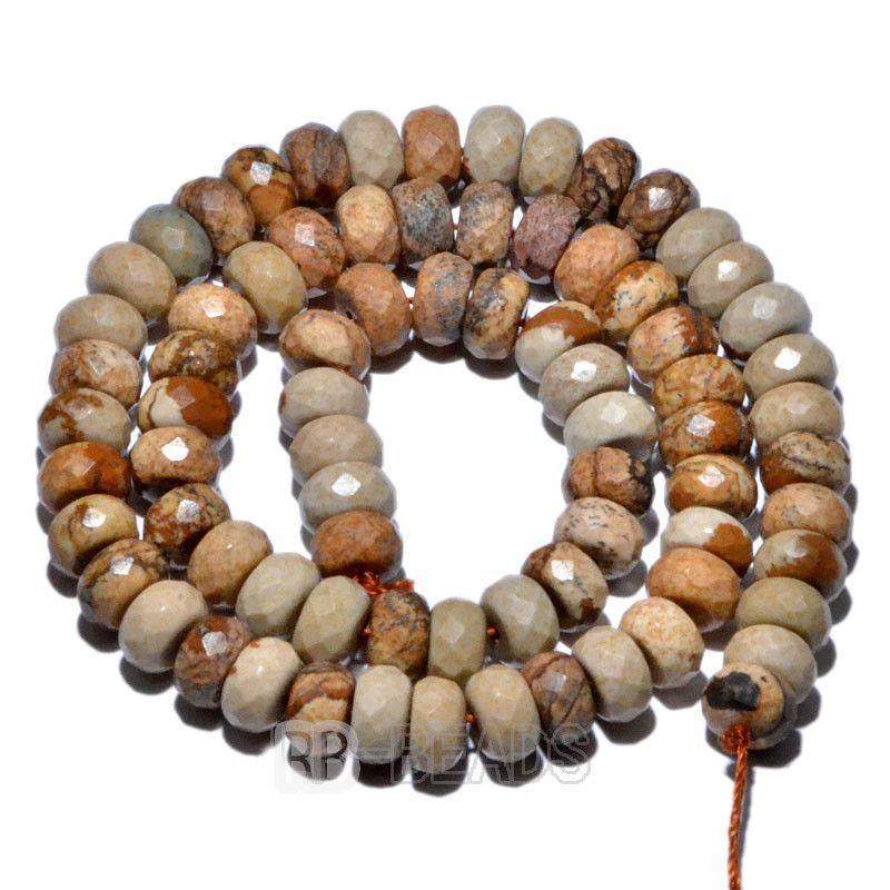 Natural Rondelle Disk Picture Jasper Beads, Smooth Matte and Faceted 