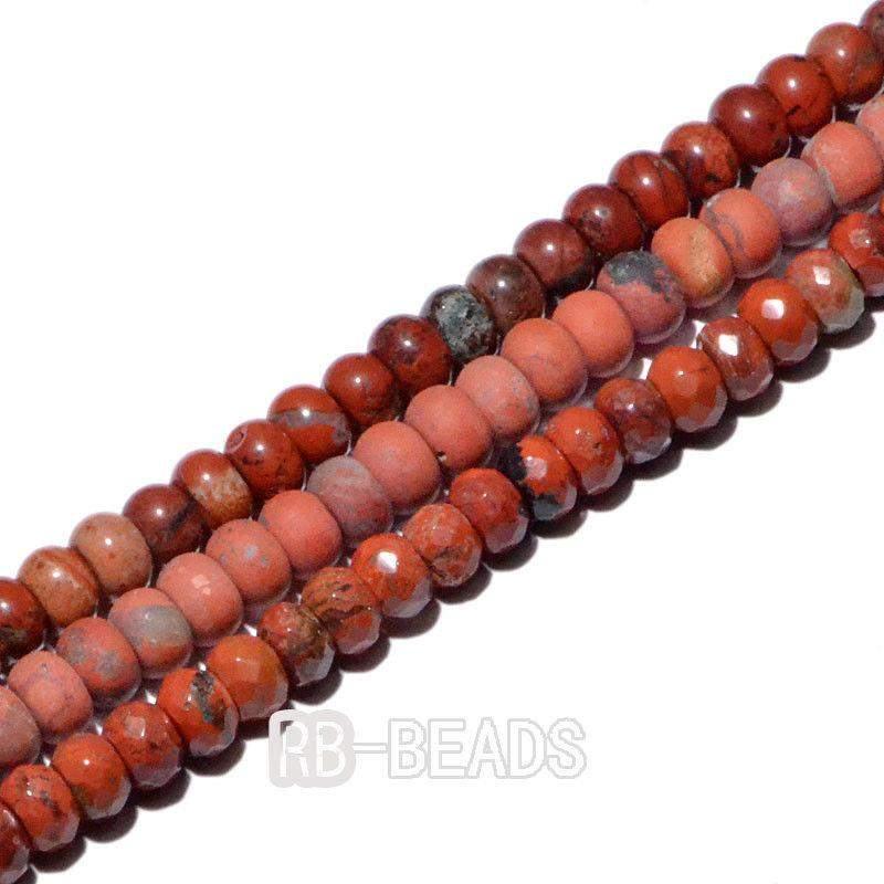 Natural Rondelle Disk Red Jasper Beads, Smooth Matte and Faceted 