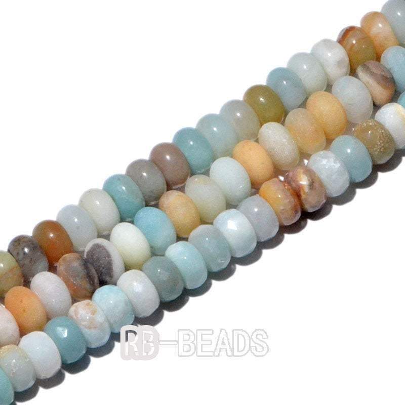 Natural Rondelle Multi color Amazonite Beads, Smooth Matte and Faceted 