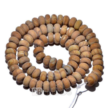 Natural Rondelle Woodgrain Jasper Beads, Smooth Matte and Faceted 