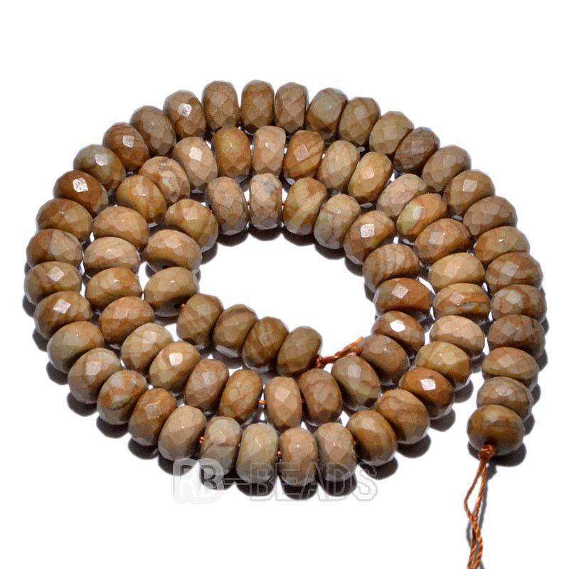Natural Rondelle Woodgrain Jasper Beads, Smooth Matte and Faceted 