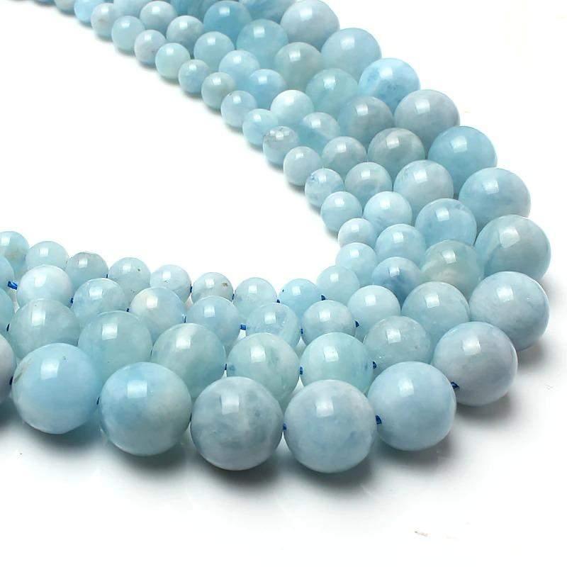 Natural Round Aquamarine Beads, size 4-14mm, 15.5 inch strand 