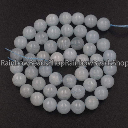 Natural Round Aquamarine Beads, size 4-14mm, 15.5 inch strand 