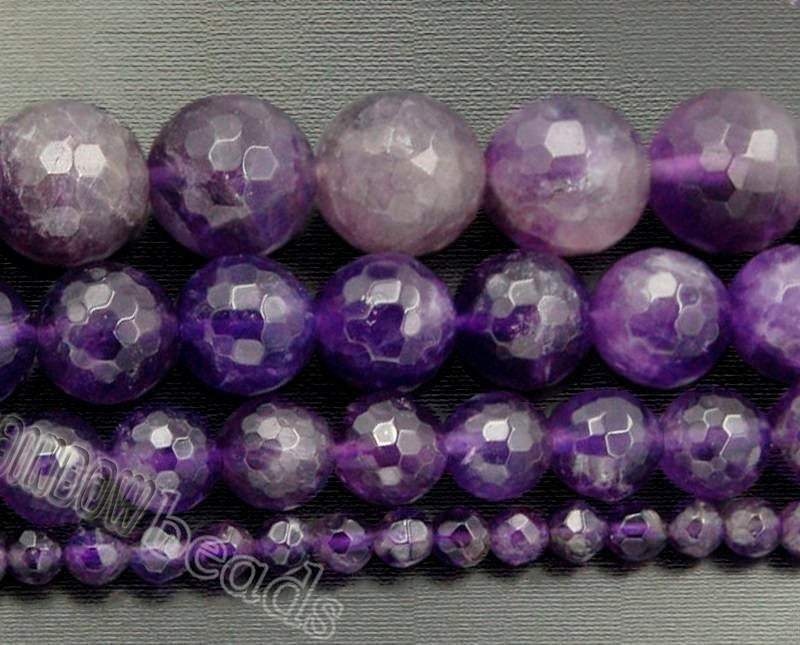 Natural Round Faceted Amethyst Beads, size 4-12mm, 15.5'' inch Strand 