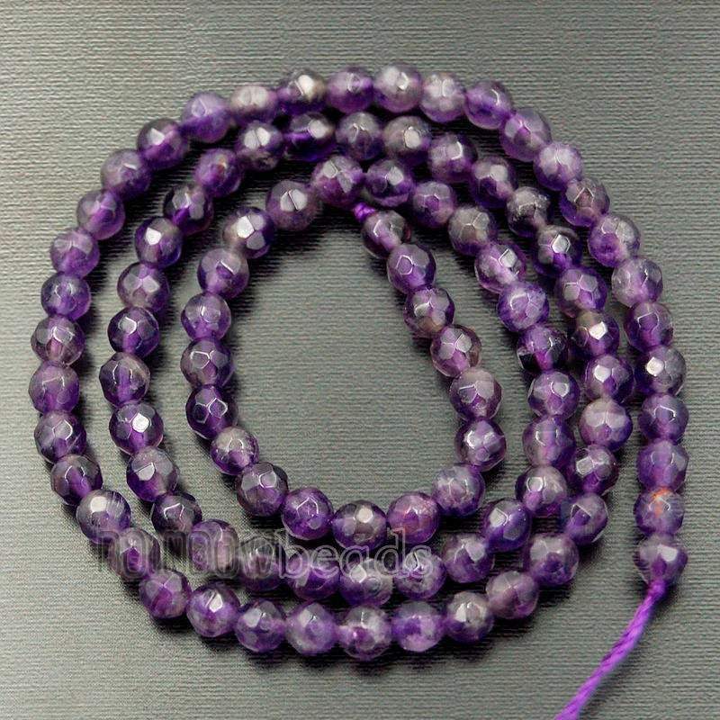 Natural Round Faceted Amethyst Beads, size 4-12mm, 15.5'' inch Strand 